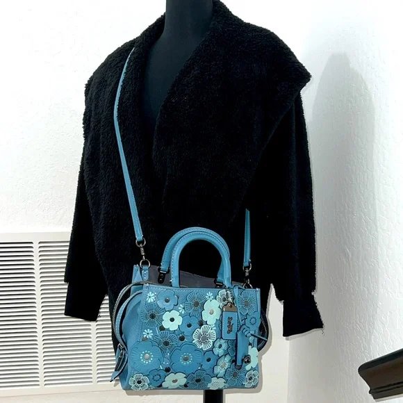 COACH#58840 BLUE TEA ROSE APPLIQUE ROGUE SATCHEL - Picture 4 of 17